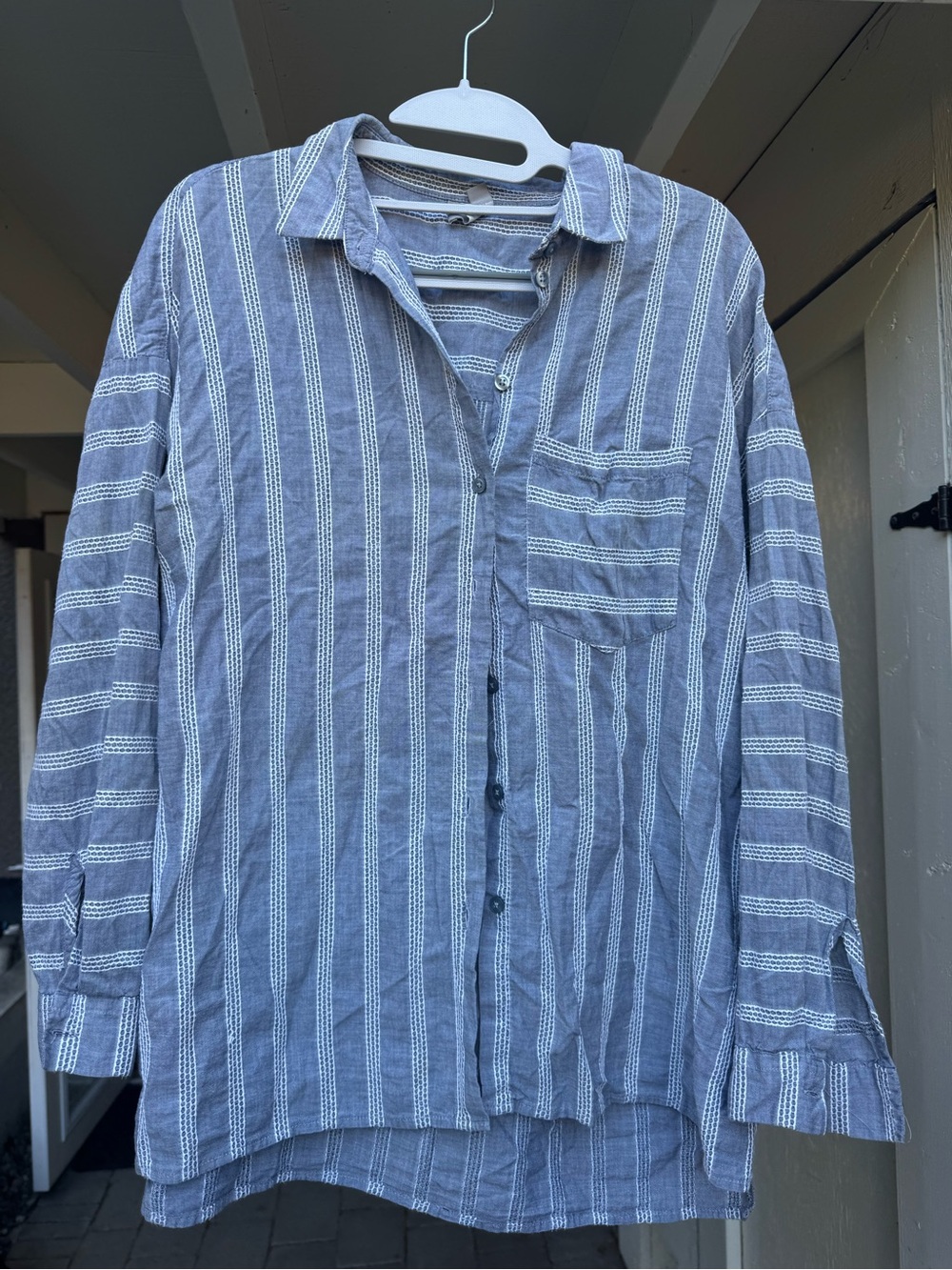 ASOS Blue and White 100% Cotton Stripe Button-Down Shirt